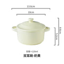 Ceramic 220ml Double Ear Bowl with Cover, Microwave & Oven Safe - Ljojo Brand