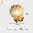 Brass Bedside Sconce with Glass Shell Lamp for Bedroom & Living Room décor - Ljojo