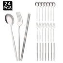 Ljojo Luxury Golden Korean Stainless Steel Dinnerware Set 24Pcs