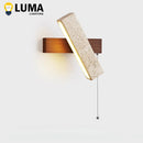 Ljojo Japanese Wabi-Sabi Yellow Travertine Wall Light with Pull Chain Switch and Rotable LED Wood Stone Lamp