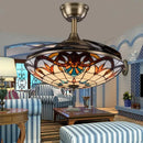 Ljojo Tiffany Invisible LED Ceiling Fan Lamp Modern Quiet Motor Pendant Fan with Remote