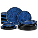 Ljojo 36PC Black Blue Reactive Glaze Dinnerware Set with Vertical Edge