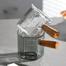Ljojo 120ml Espresso Measuring Cup Double Bottom Hexagon Wood Handle Glass Mug