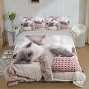 Ljojo 3D Cat Print Duvet Cover Set - All Season Soft Comfort Bedding