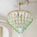 Ljojo French Medieval Luxury Green Glass Petal Chandelier Metal Round Pendant Light