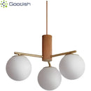 Ljojo Medieval Walnut Wood Glass Ball LED Pendant Lights Chandelier for Home Decoration