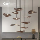 Ljojo Walnut Color Leaf Multi-head Chandelier Retro Style for Living Room & Restaurant