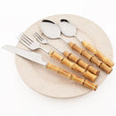 Ljojo 10pcs Bamboo Handle Cutlery Set Stainless Steel Kitchen Tableware