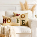 Embroidered Happy Home Pillow Cover by Ljojo for Living Room & Bedroom