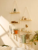Ljojo™ 3-Tier Macrame Floating Shelves with Beads, Boho Home Decor Storage Rack