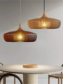 Danish Design Walnut Restaurant LED Pendant Light by Ljojo | Wood Birdcage Chandelier Island Room Teahouse Lamp