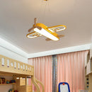 Airplane Ceiling Light LED Yellow Blue Wood Children's Room Hanging Light - Ljojo