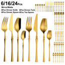 Ljojo 24-Piece Gold Stainless Steel Cutlery Set Flatware Knife Fork Spoon Mirror Matte
