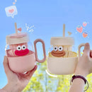 Kawaii Glass Cup with Lid and Straw by Ljojo: Large Aesthetic Drink Bottle
