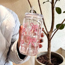 Cute Bow Plastic Cup with Lid & Straw, Ljojo Tumbler Jar - Party Gift for Coffee, Juice, Water