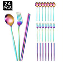 Ljojo Luxury Golden Korean Stainless Steel Dinnerware Set 24Pcs
