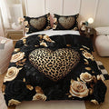 Ljojo Leopard Heart Rose Bedding Set: Luxury Romantic Style Bedroom Decor