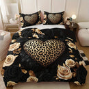Ljojo Leopard Heart Rose Bedding Set: Luxury Romantic Style Bedroom Decor
