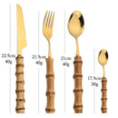 Ljojo 24-Piece Bamboo Handle Stainless Steel Flatware Set