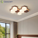 Industrial Bauhaus Wooden Honeycomb Waffle LED Ceiling Light Chandelier for Living Room by Ljojo