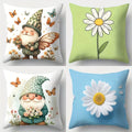 Ljojo 4pcs Set Sofa Pillow Cover Dwarf Floral 17.7"x17.7" Single-Sided Print Home Decor
