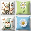 Ljojo 4pcs Set Sofa Pillow Cover Dwarf Floral 17.7"x17.7" Single-Sided Print Home Decor