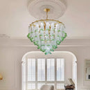 Ljojo French Medieval Luxury Green Glass Petal Chandelier Metal Round Pendant Light