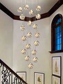 Ljojo Minimalist LED Glass Chandelier, Round Ball Gold Hanging Lights for Staircases