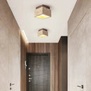 Japanese Square Stone Travertine Ceiling Lamp for Bedroom Corridor Foyer Staircase | Walnut Wood Ljojo Lighting