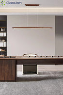 Medieval Bauhaus Walnut Wood Linear LED Pendant Lights for Living Room by Ljojo