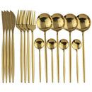 Ljojo Luxury Black Stainless Steel Cutlery Set - 16 Piece Tableware Dinnerware Kitchen Flatware