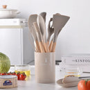 Ljojo 12-Piece Silicone Utensils Set with Wooden Handles for Non-Stick Cooking