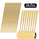 Ljojo 16-Piece Rainbow Stainless Steel Tableware Set with Dinner Spoons, Chopsticks, and Cutlery