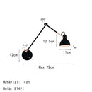 Ljojo Long Arm Black Gold Wall Light for Study Reading Bedroom