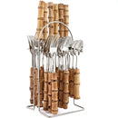 Ljojo 24Pcs Bamboo Handle Stainless Steel Cutlery Set Creative Dinnerware