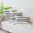 Ivory Brown Coffee Black Stripe Pillow Case with Tassels - Ljojo Brand