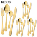 Ljojo 16pcs Retro Silver Stainless Steel Dinnerware Set with Creative Carving