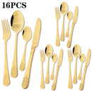 Ljojo 16pcs Retro Silver Stainless Steel Dinnerware Set with Creative Carving