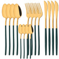 Ljojo 16Pcs Western Black Gold Dinnerware Set Stainless Steel Tableware Flatware