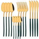 Ljojo 16Pcs Western Black Gold Dinnerware Set Stainless Steel Tableware Flatware
