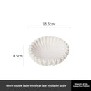 Ljojo Lotus Leaf Insulation Plate, Ceramic Lace Salad Plate, White Double-layer Ceramic Tableware