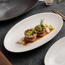Ljojo Matte Striped Oval Ceramic Fish Plate for Molecular Cuisine Tableware