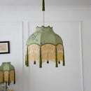 Ljojo French Medieval Style Green Fabric Tassel Pendant Lights Chandeliers for Living Room