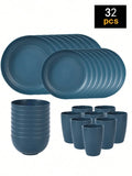 Ljojo 24-Piece Reusable Plastic Tableware Set for Family Picnics and School