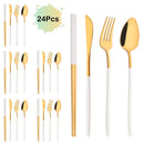 Ljojo 24Pcs Black Gold Cutlery Set Stainless Steel Tableware Luxury Dinnerware