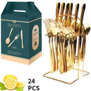 Ljojo 24-Piece Stainless Steel Hammer Pattern Cutlery Set