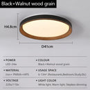 Ljojo Wood Grain LED Ceiling Light: Circular Walnut Remote Control Dimming Home Decor Lamp