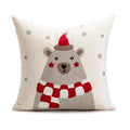 Embroidered Ljojo Joy Bear Christmas Cushion Cover Pillow Case Red Festive Decor