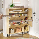 Ljojo™ Fluted Shoe Cabinet with 2 Flip Drawers, Beige Slim Shoe Storage
