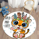 Ljojo Lion Cartoon Animal Round Carpet for Living Room Children's Bedroom